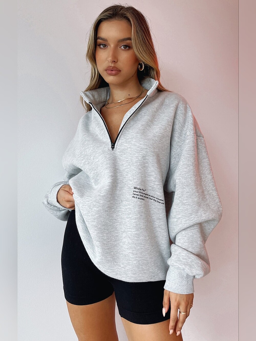 White Fox - Caught Up With You Zip Front Sweater - Grey Marle - S/M